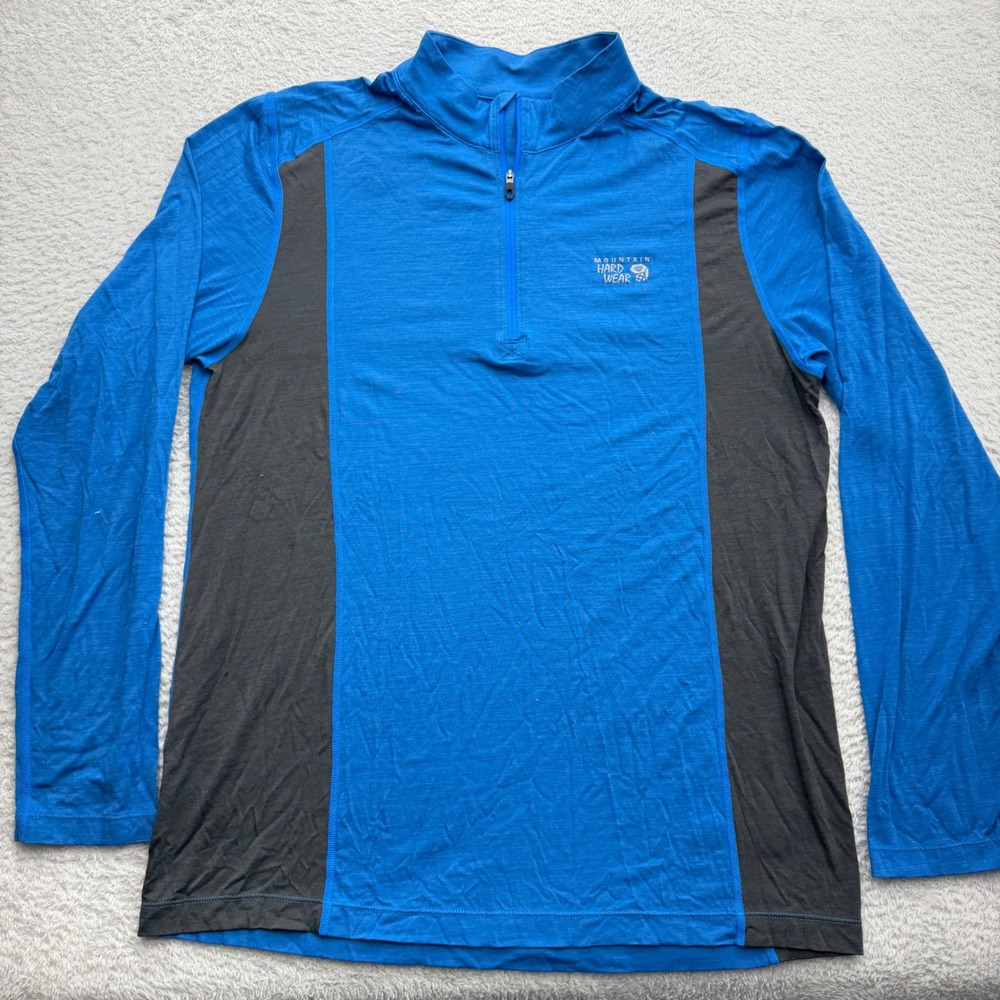 Mountain Hardwear Mens XL Blue Merino Wool Blend Quarter Zip Base Layer Pullover